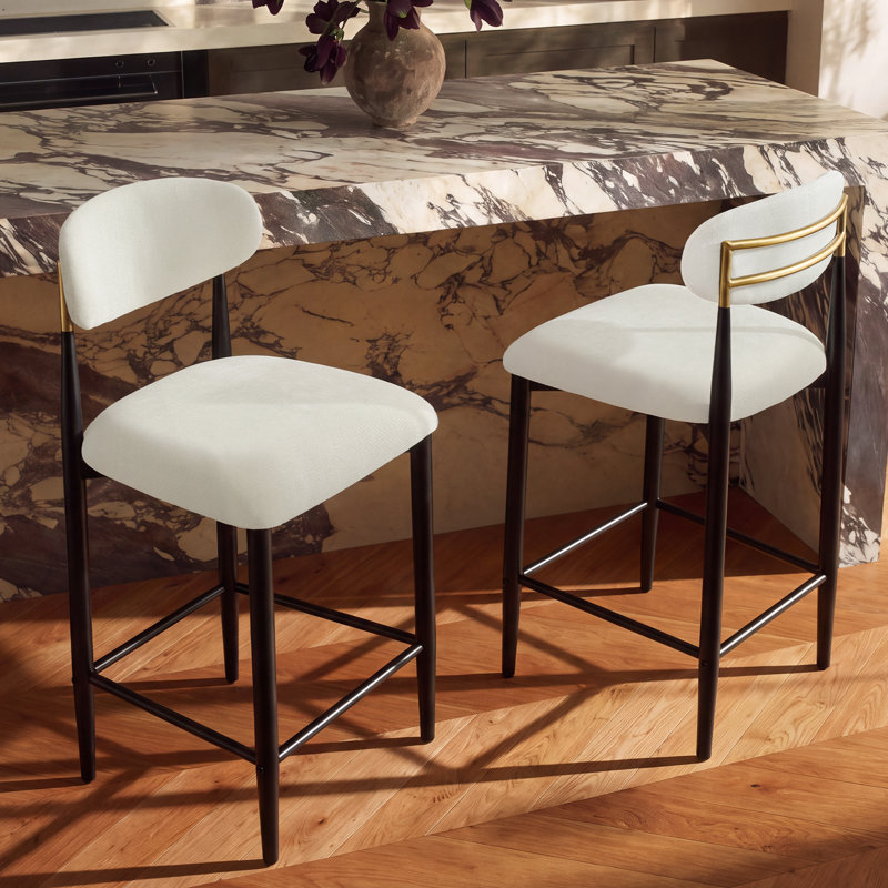 Tabourets de bar Velora 25,8 po H, revêtement en chenille, sans accoudoirs, structure en métal, Chenille blanche