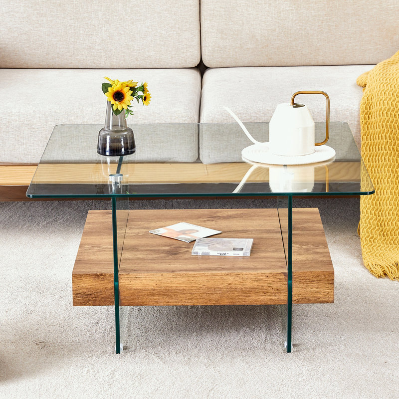 2-Tier Square Coffee Table, Natural