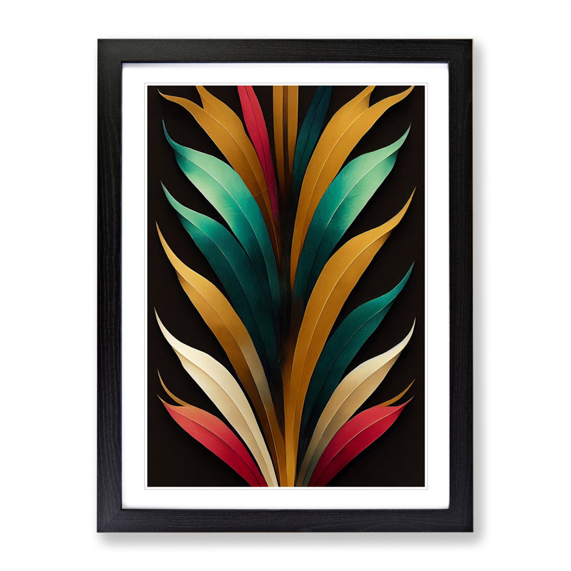 Art Deco Feather No.4 - Wall Art, Black Framed, 64cm H x 46cm W