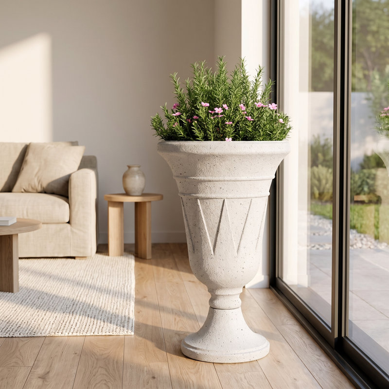 Paquet de 2 pots à fleurs en forme de trophée en forme de trophée, pots de fleurs de 23,6 po de hauteur avec base solide, motif élégant, PEHD résistant aux intempéries