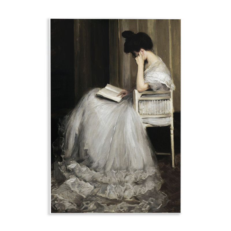 «Woman in Gown» en train de lire un portrait sur plaque par lettrage et doublure, H 15 po x l 10 po x P 0,5 po