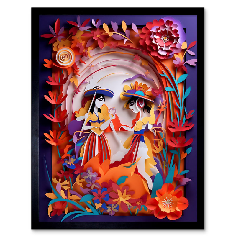 Day Of The Dead Dancers Floral Kirigami Collage - Single Picture Frame Print