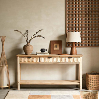 Table d'entrée 60 po en placage de sapin avec façades en nid d'abeille, console moderne
