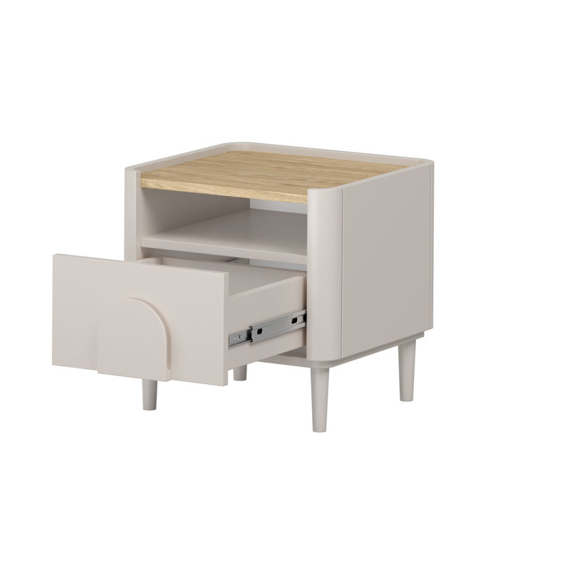 Sadeen 50cm W Manufactured Wood Bedside Table, Beige/Oak