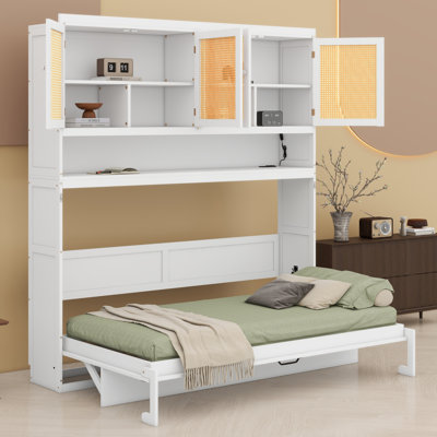 Lit escamotable avec armoire supérieure, lumière intégrée et chargeur USB