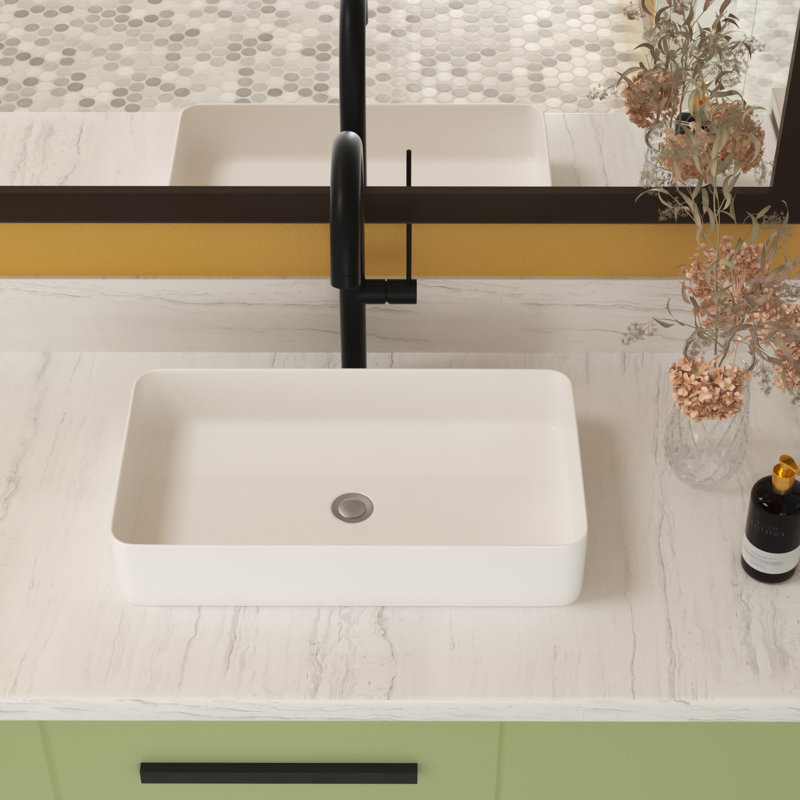24"X14" White Ceramic Rectangular Vessel Bathroom Sink