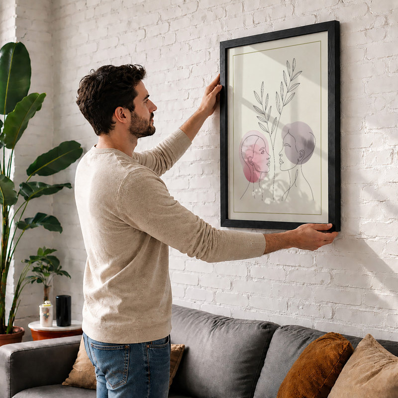 Botanical Minds Meeting Minimalist - Framed Print, A1 - 84.1 x 59.4 cm, White