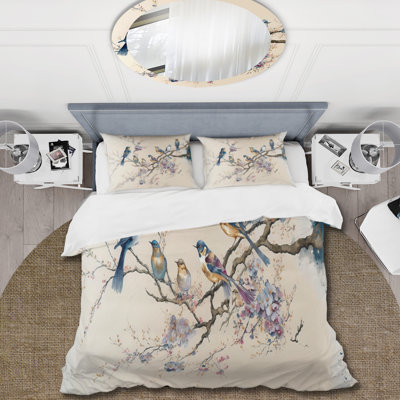 Multicolor Birds On Plum Blossoms Tree XI Microfiber / Polyester Duvet Cover SetMicrofiber / Polyester Duvet Cover Set