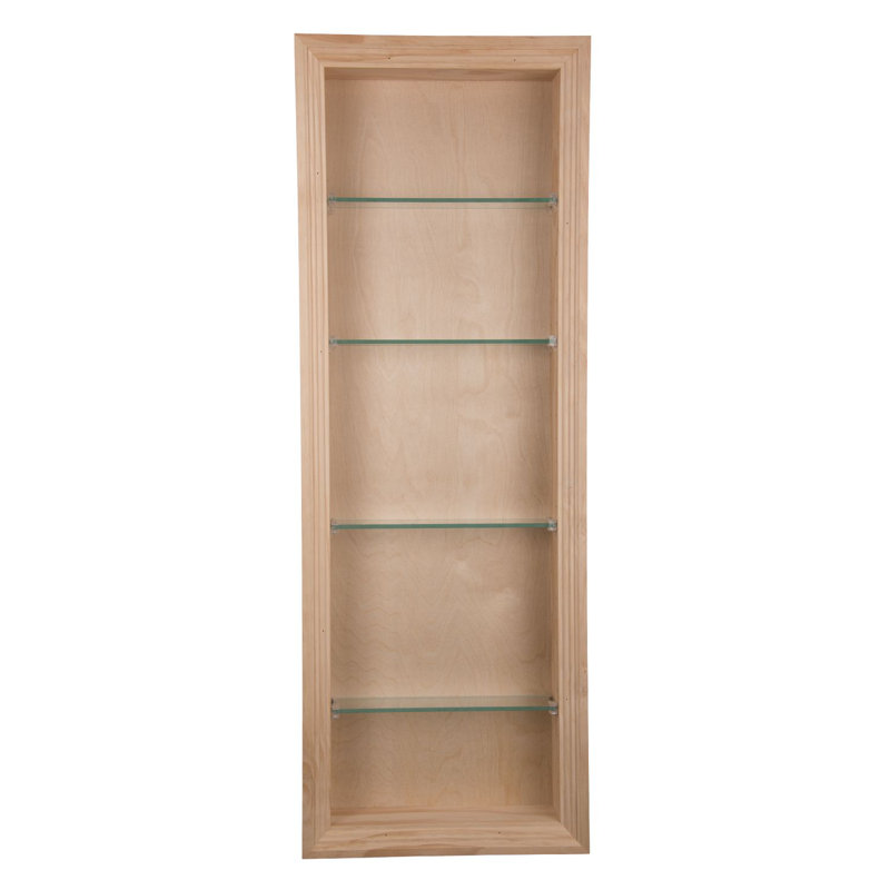 Normandy 4 Piece Solid Wood Recessed Wall Shelf with Adjustable Shelves, Brown, 36" H x 14" W x 3.5" D