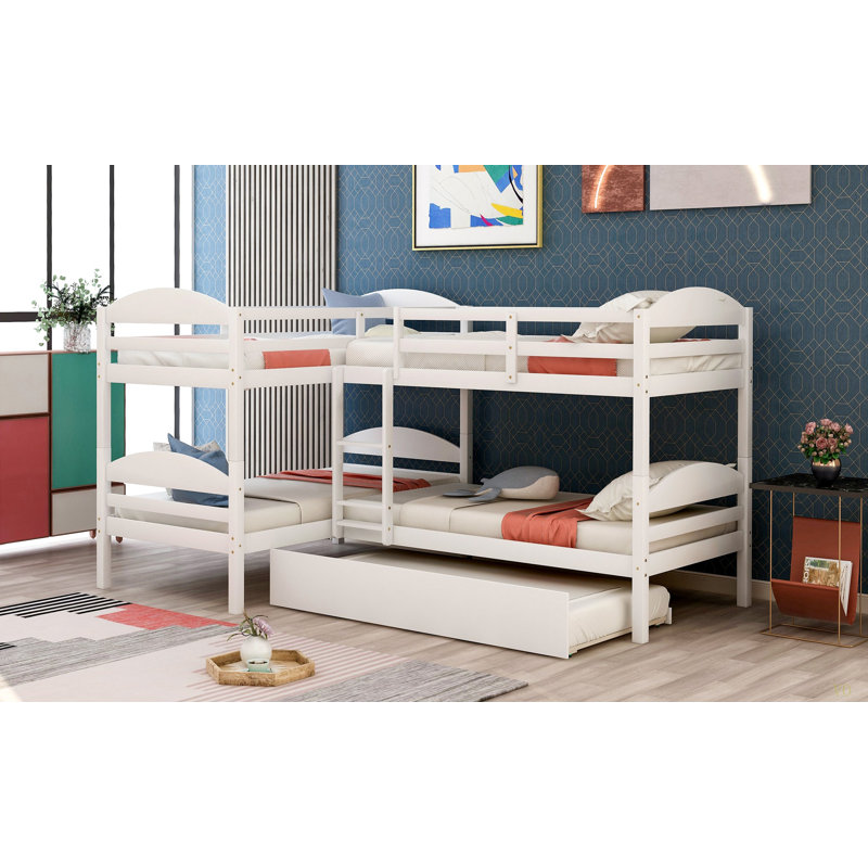 Lit simple en L avec lit gigogne, Blanc