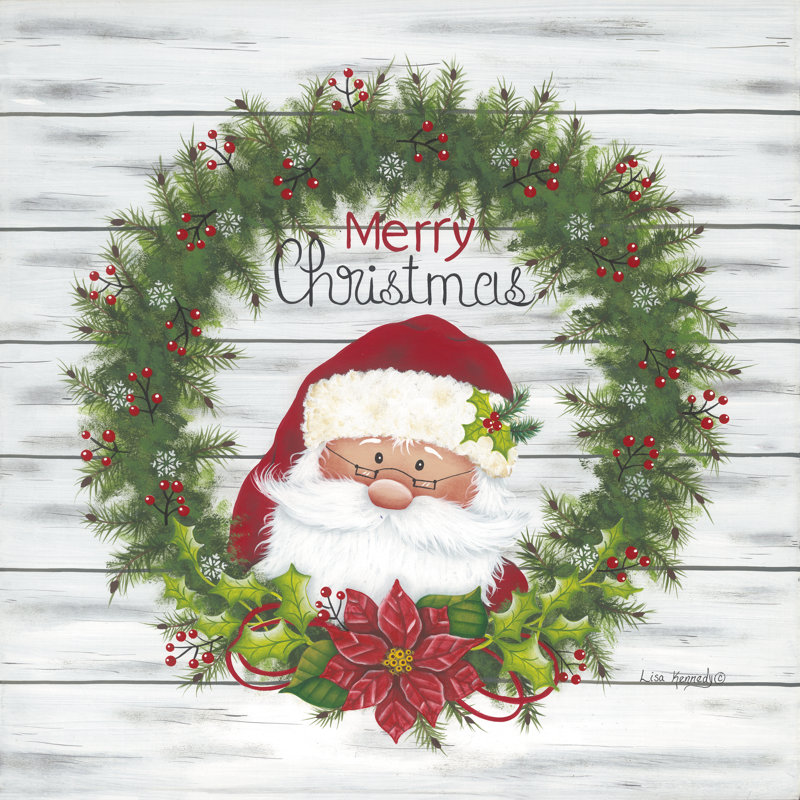 " Christmas Santa Wreath " by Lisa Kennedy, 20" H x 20" W x 1.25" D