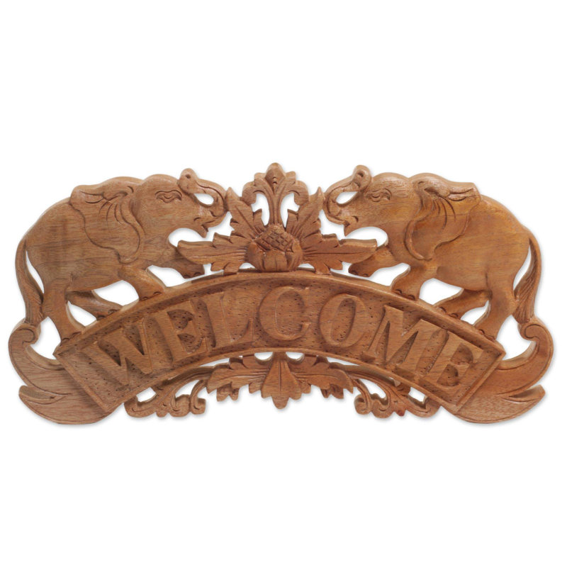 Panneau de suspension en bois majestic welcome