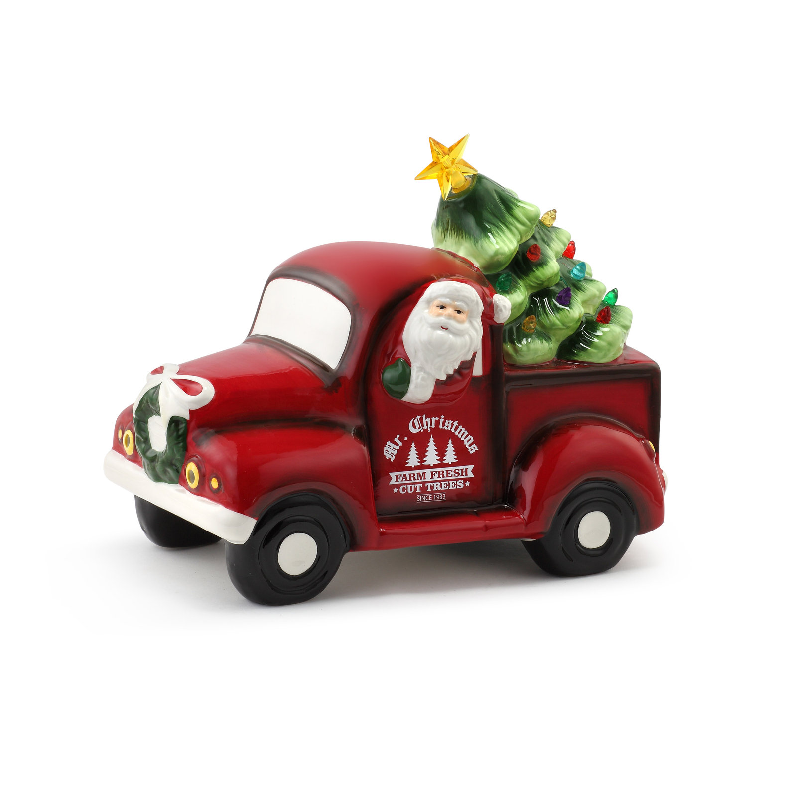 Nostalgic Ceramic Truck - White Santa, 8" H x 10" W x 6.3" D