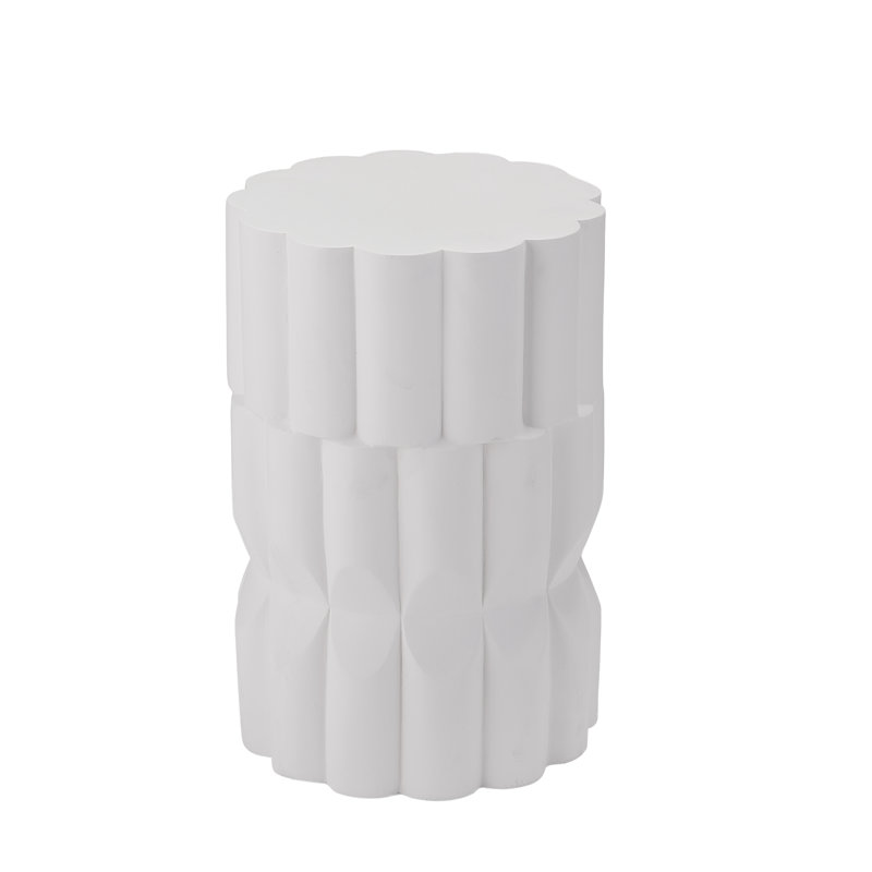 Kairo Outdoor/Indoor Modern Sculptural Handmade MgO Side Table with Geometric Stacked Design, White