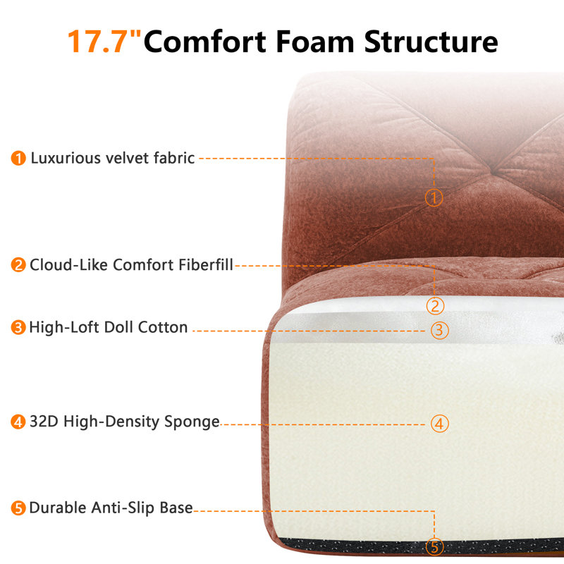 Elloree 140'' Velvet Upholstered 4-Seater Sectional Sofa with Tufted Cushions, Velvet - Red Brown