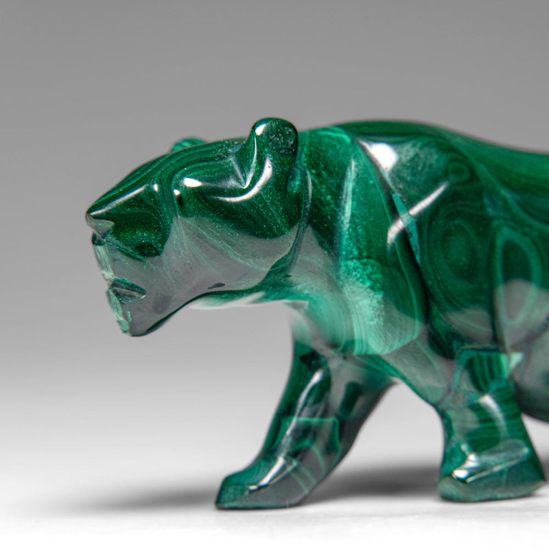 Genuine Polished Malachite Panther Carving (195.2 Grams)