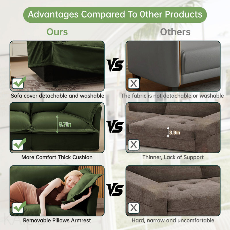 Canapé moderne à 2 places avec housse pour canapé de salon, canapé 2 places, canapé à assise profonde en chenille simple avec coussin rembourré et housse amovible, canapé confortable pour petit espace, appartement, vert