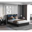 Cadre de lit double en MDF et métal noir de jais pour les petites chambres et les dortoirs de style contemporain