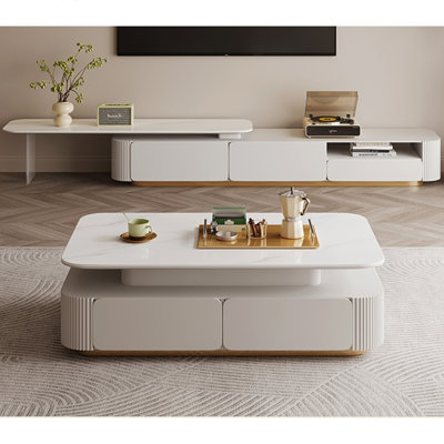 Cream style TV cabinet tea table combination