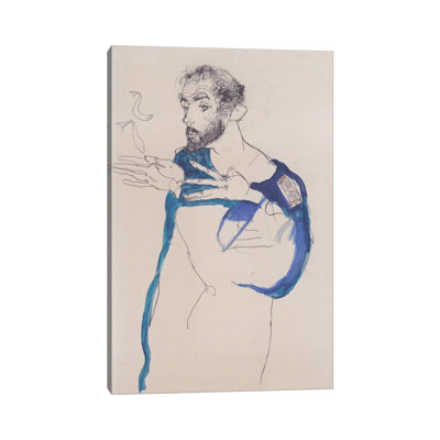 Gustav Klimt Im Blauen Malerkittel by Egon Schiele - Wrapped Canvas Rectangle Painting