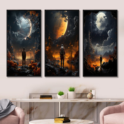 Planète noire «Man Lost Odyssey I», ensemble de 3 reproductions d'art sur toile