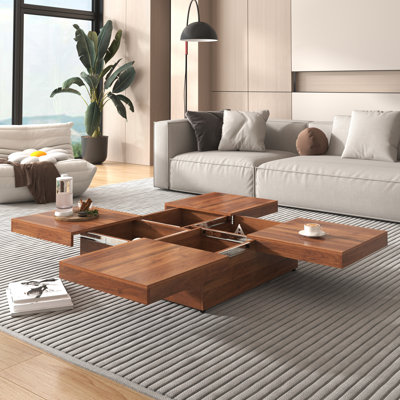 Table basse moderne en MDF noyer, rangement coulissant pour la maison