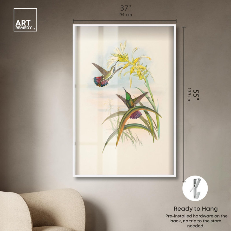 «Flash of Magenta Shadowbox», reproduction d'art botanique par Art Remedy, H 55 po x l 37 po, Blanc