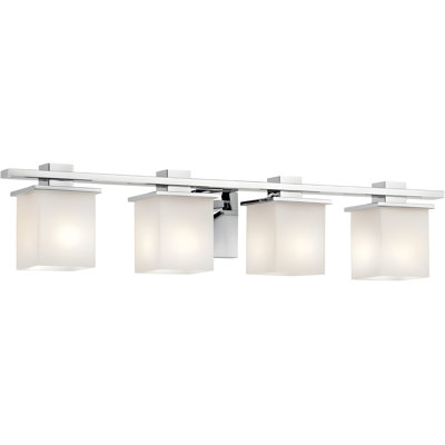 Kichler Tully 32-Inch 4-Light Modern Bathroom Vanity Light With Satin Etched Cased Opal Glass For Ambient Illumination