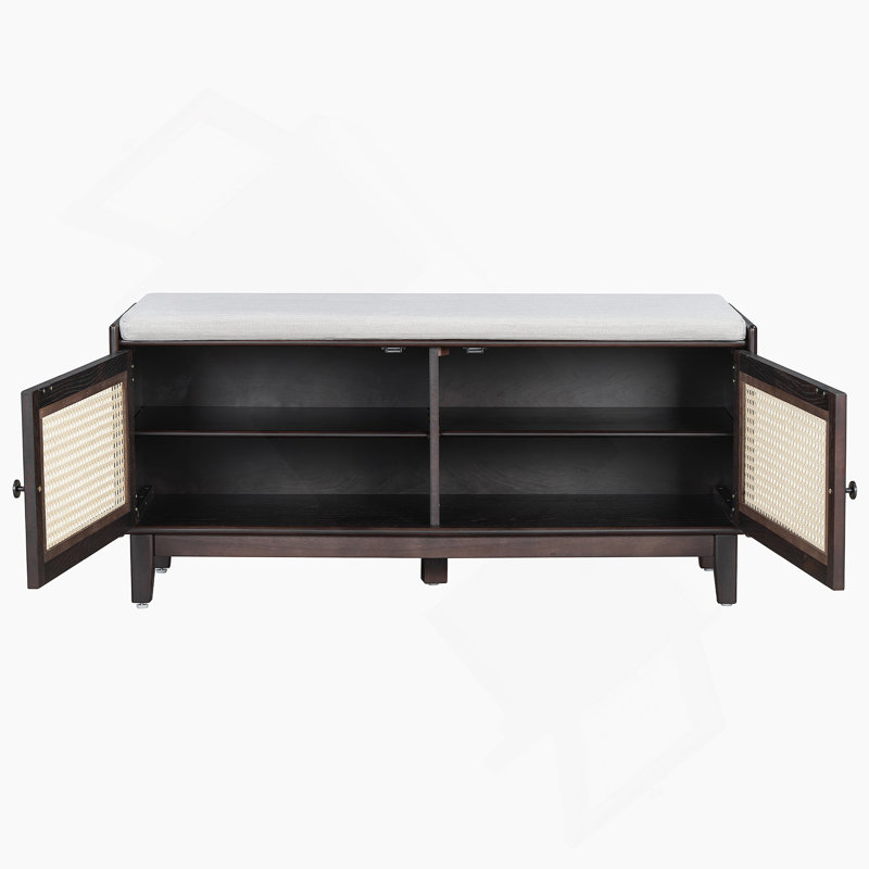 Banc d'entrée en rotin avec rangement Boho, Beige/Espresso
