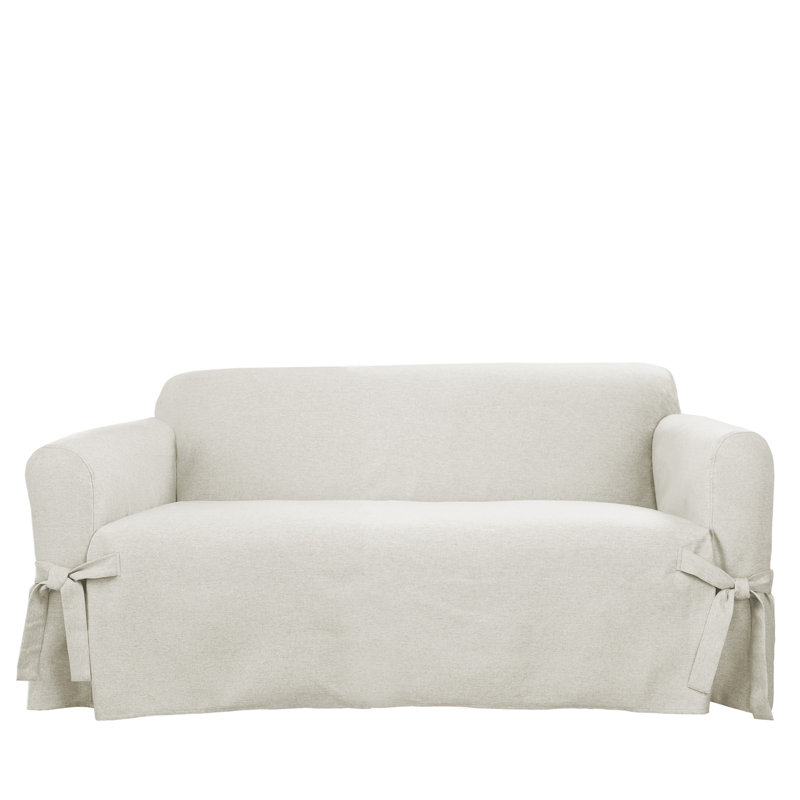 Charcoal Farmhouse Basketweave Loveseat Slipcover