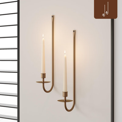 Metal Wall Candle Sconce Holder Set Of 2 Wall Mount Candle Holder Pillar Holder Brass Modern Wall Candle Sconces Hanging For Living Room Farmhouse Fireplace Wedding