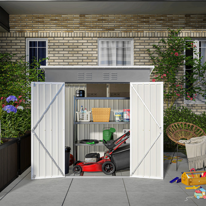 6 ft x 4 ft Gray Galvanized Steel Outdoor Storage Shed