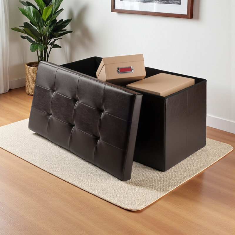 Aniyia Modern Faux Leather Ottoman in Espresso Finish, 29.92" W X 14.8" D X 14.96" H, Espresso