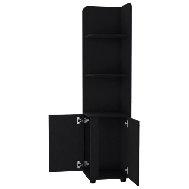 3 Corner Shelves Black Cabinet For Bathroom 2-Door - Standing Freely With Legs 2 Doors And In Freestanding