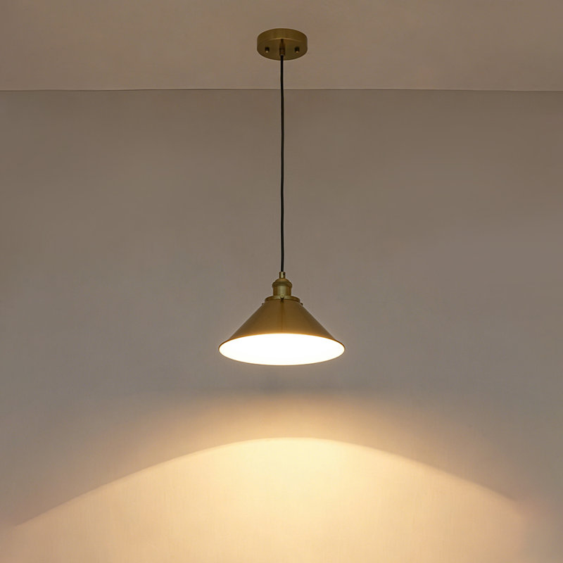 1-Light Brass Cone Kitchen Pendant Light 