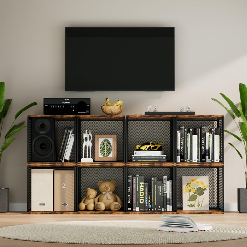 2 Compartment Storage Organizer, DIY Variable Stackable Wood And Metal Cube Shelves, Brown