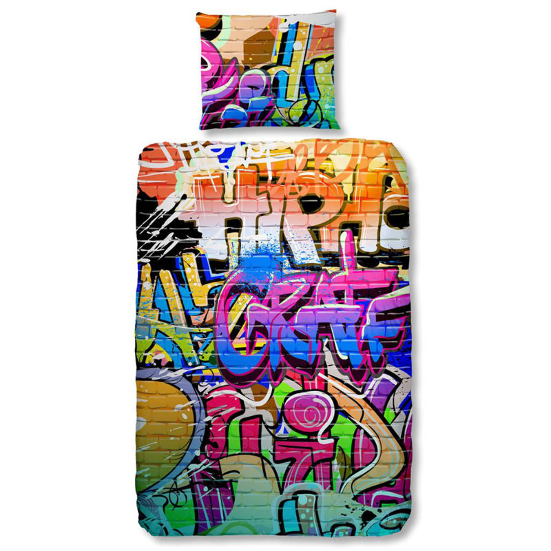 Good Morning Duvet Cover Graffiti Multicolour, Single - 1 Pillowcase (80 x 80 cm)