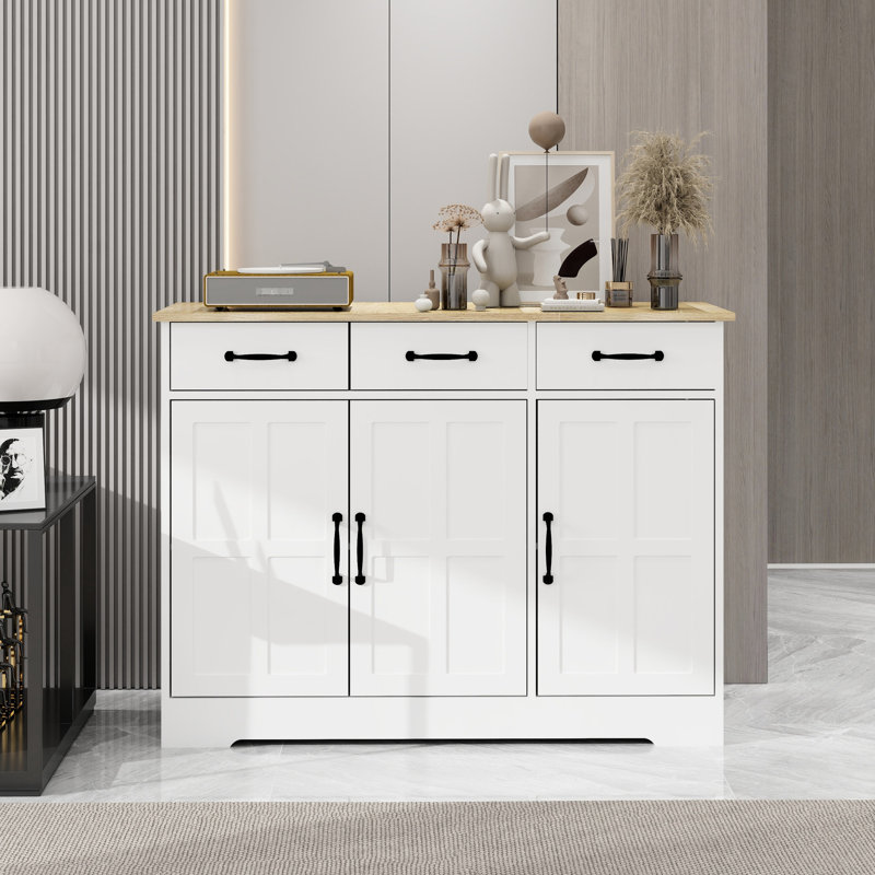 Buffet avec design - blanc à 3 tiroirs et portes, polyvalent pour différentes pièces, revêtement