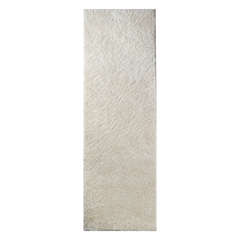 Ivory Plush Shag Indoor Runner Rug with Cotton Backing