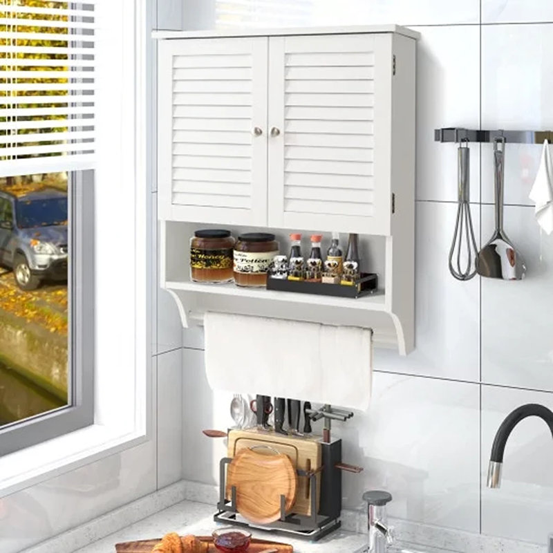 Olari 2-Doors Bathroom Wall-Mounted Medicine Cabinet With Towel Bar, White