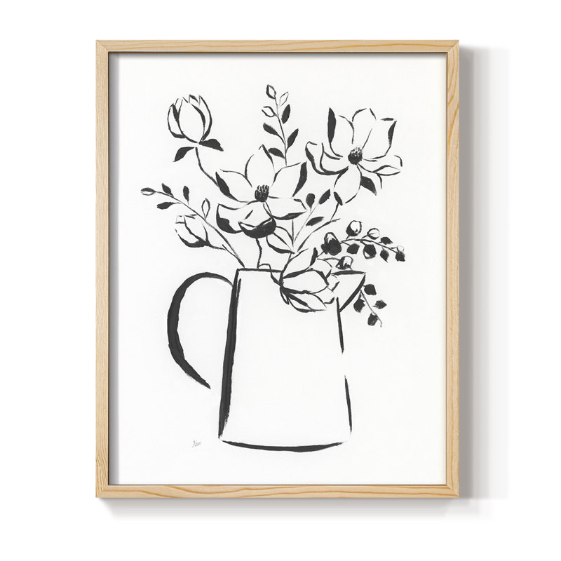 «Sketchy Bouquet I», reproduction encadrée - bois massif, H 15 po x l 12 po