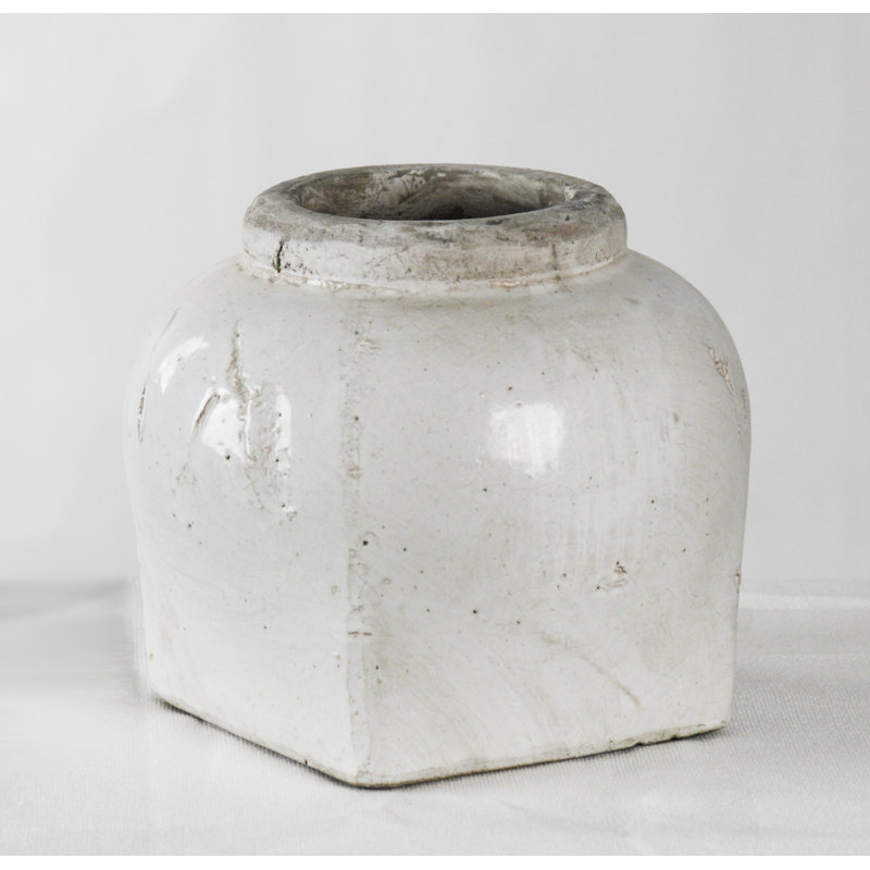 Off-White Distressed Glaze Small Ceramic Table Vase