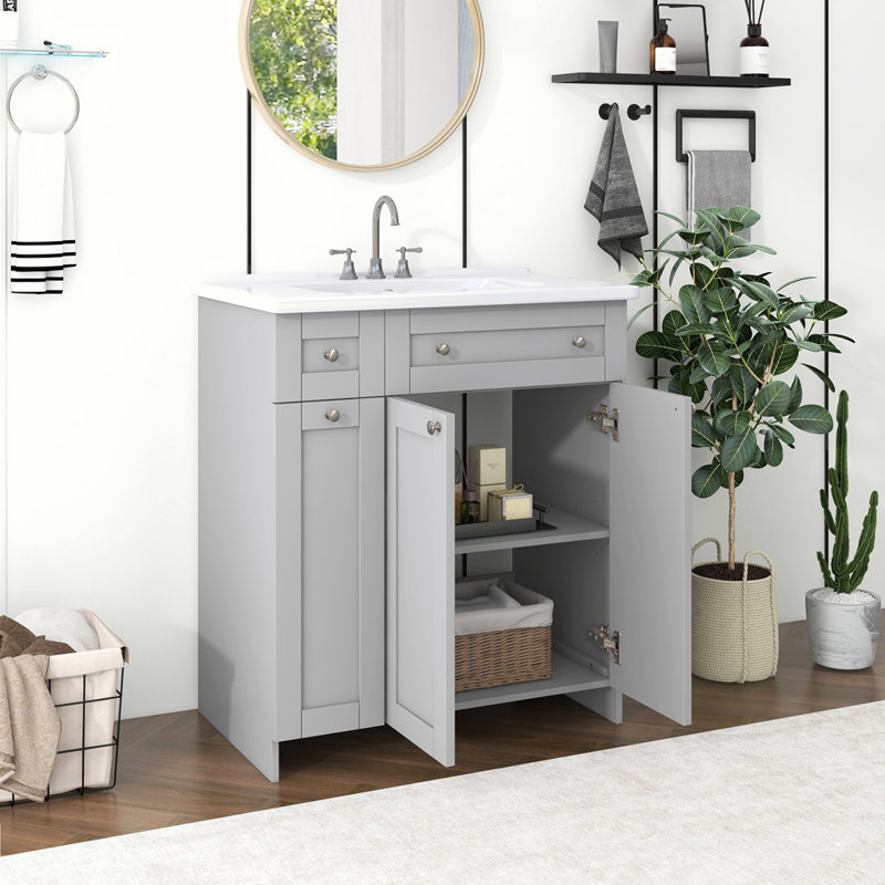 Bathroom Vanity with Ceramic Sink Combo, Gray