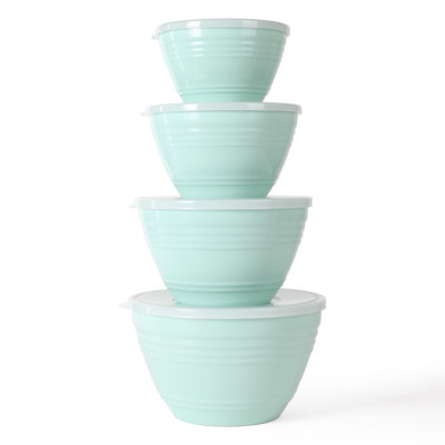 Ensemble de 8 bols à mélanger ronds avec couvercle Martha Stewart Hoyt - 6,2 pte, 4,3 pte, 2,8 pte, 1,8 pte, bleu Martha