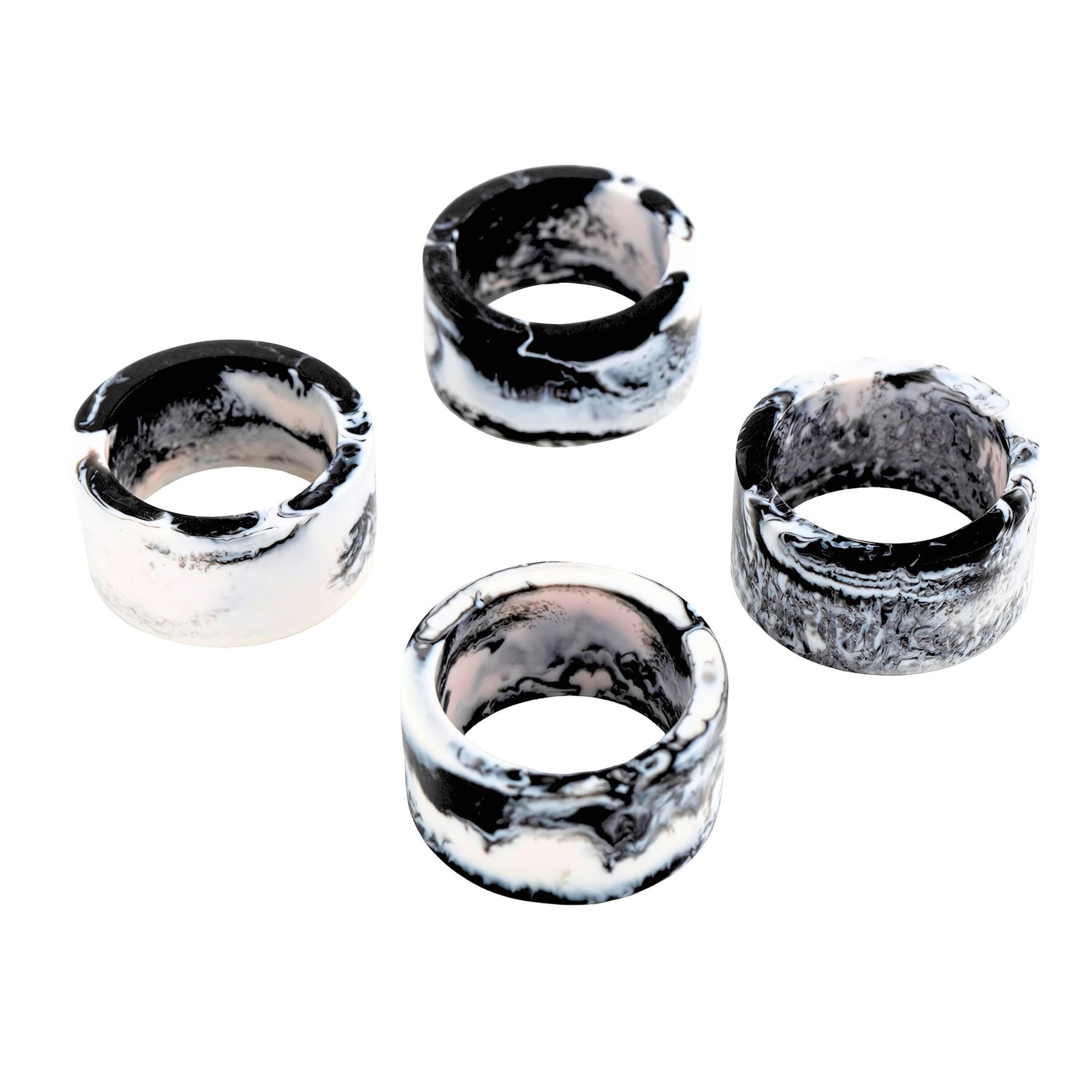 Lucente Tortoise Shell Resin Napkin Ring Set, Black/White
