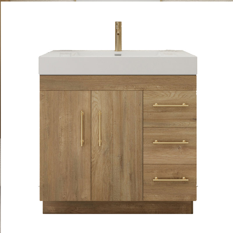 36" Single Bathroom Vanity Set with Drawers and Doors, Oak