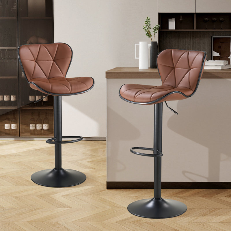 Swivel Upholstered Adjustable Bar Stools, Adjustable Swivel Bar Stool with Backrest, Modern Counter Height Island Chairs for Kitchen Island, Dining Room, Brown(Set of 2)