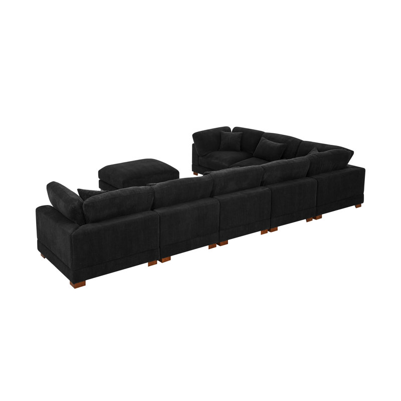 Grand canapé modulaire en velours côtelé Aroonshire, Velours côtelé noir