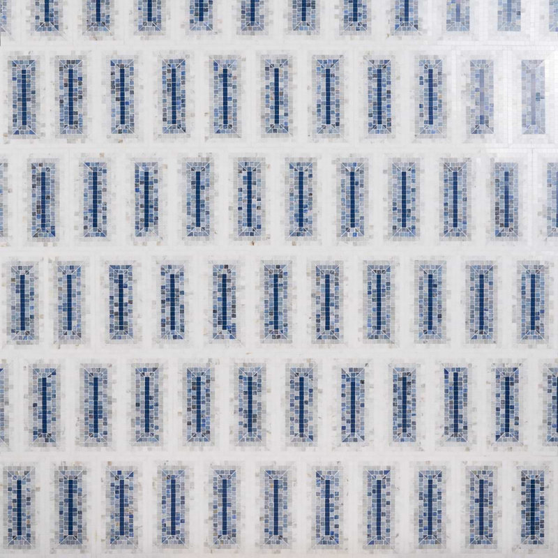 Ako 4x9 Rectangle Marble Micro Mosaic Tile, Azul Blue