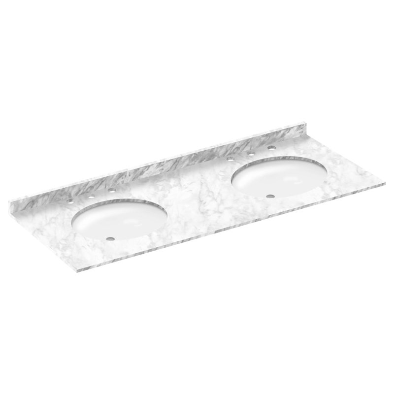 Plateau de meuble-lavabo double 61 po Cara, Centres de 8 po